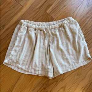 Dress Forum Linen Cream and Pink Stripe Drawstring Shorts